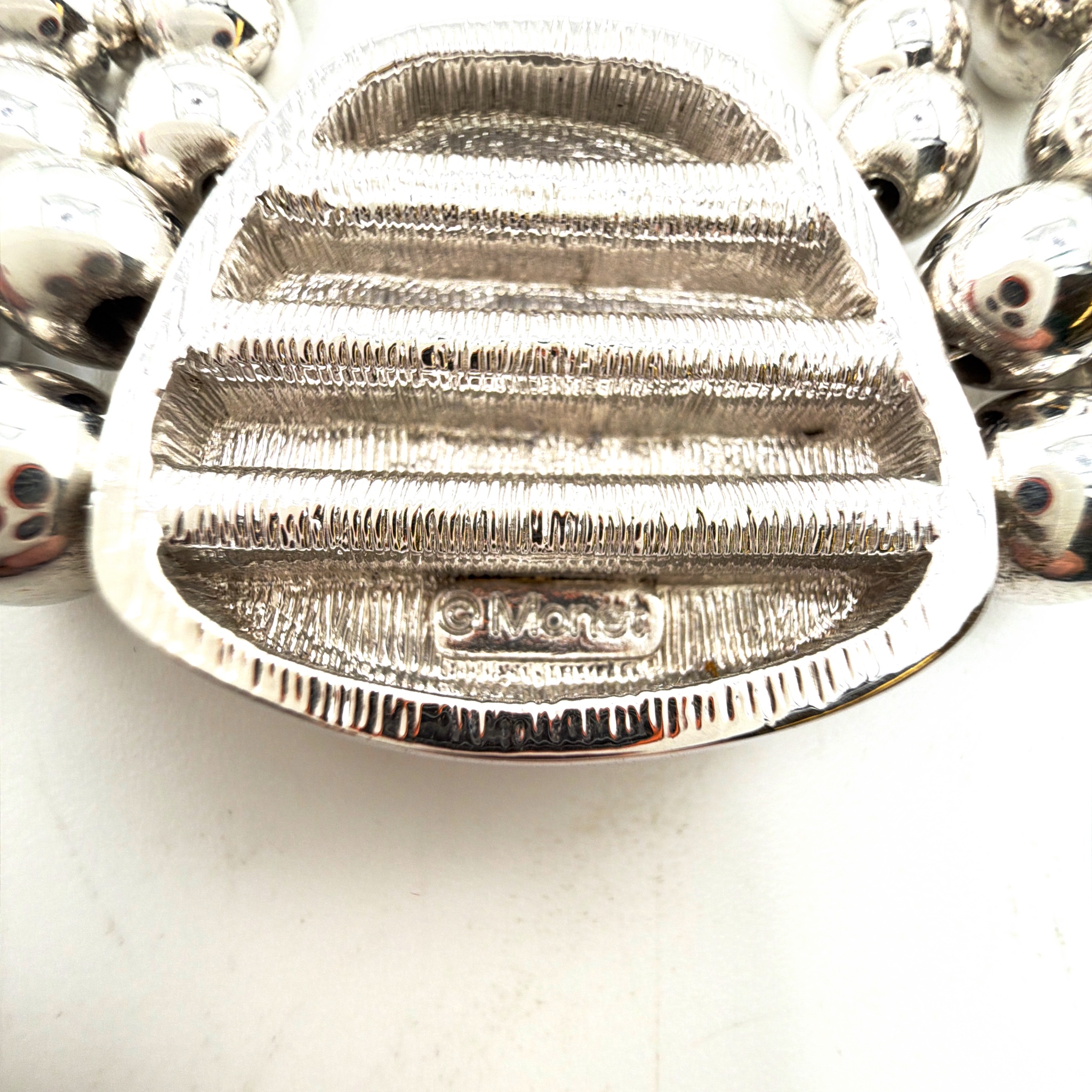 80s–90s Monet Silver Tone Graduated Bead Statement Necklace 59.28g 23 in — Back