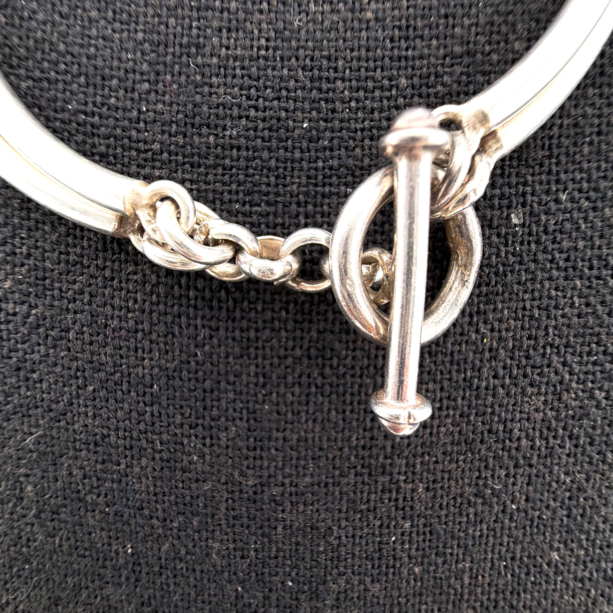 Vintage Sterling Modernist Curved 18in Bar & Bead Link Toggle Necklace 45.08g — Detail