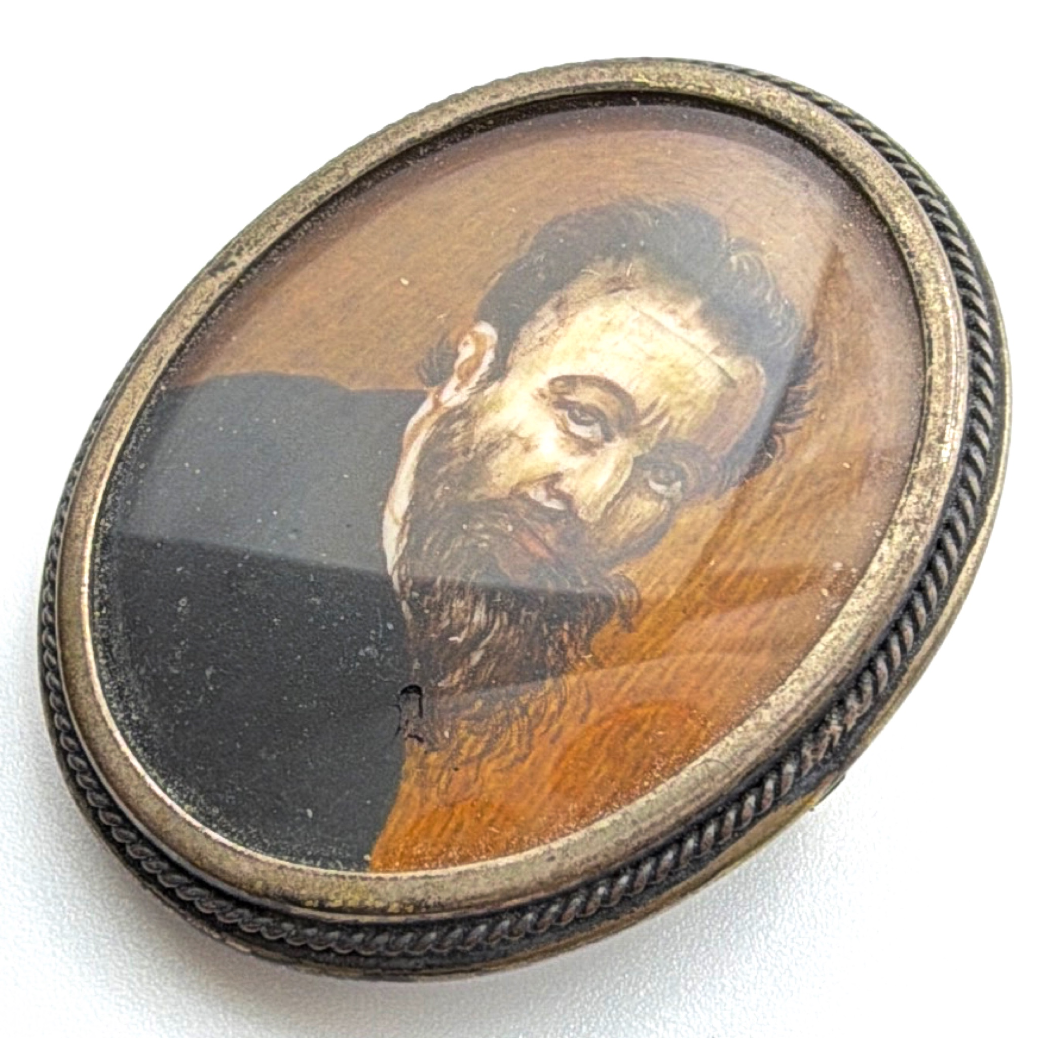 800 Silver Hand-Painted Portrait of Michelangelo Miniature Brooch Pendant 6.63g — Side