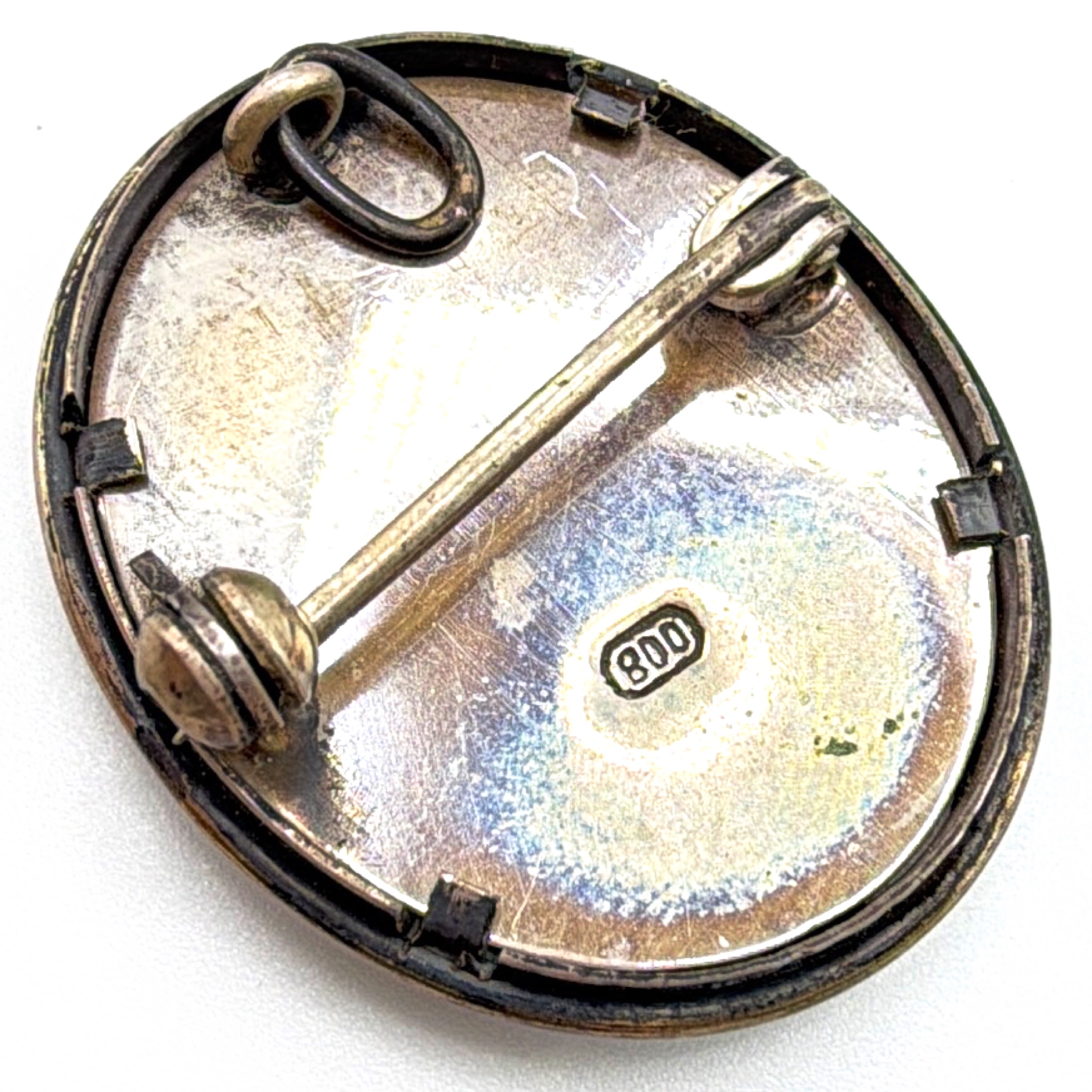 800 Silver Hand-Painted Portrait of Michelangelo Miniature Brooch Pendant 6.63g — Back