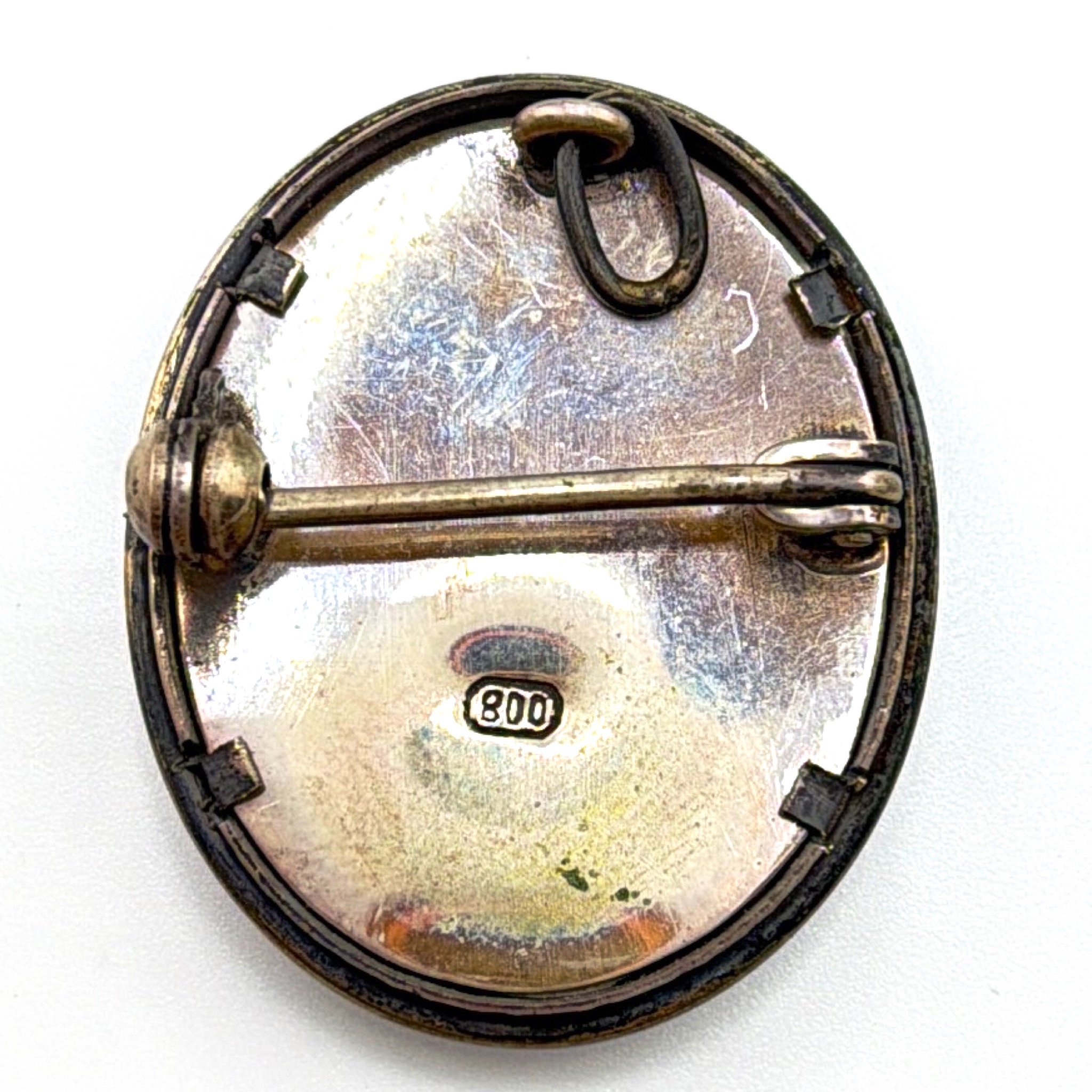800 Silver Hand-Painted Portrait of Michelangelo Miniature Brooch Pendant 6.63g — Back