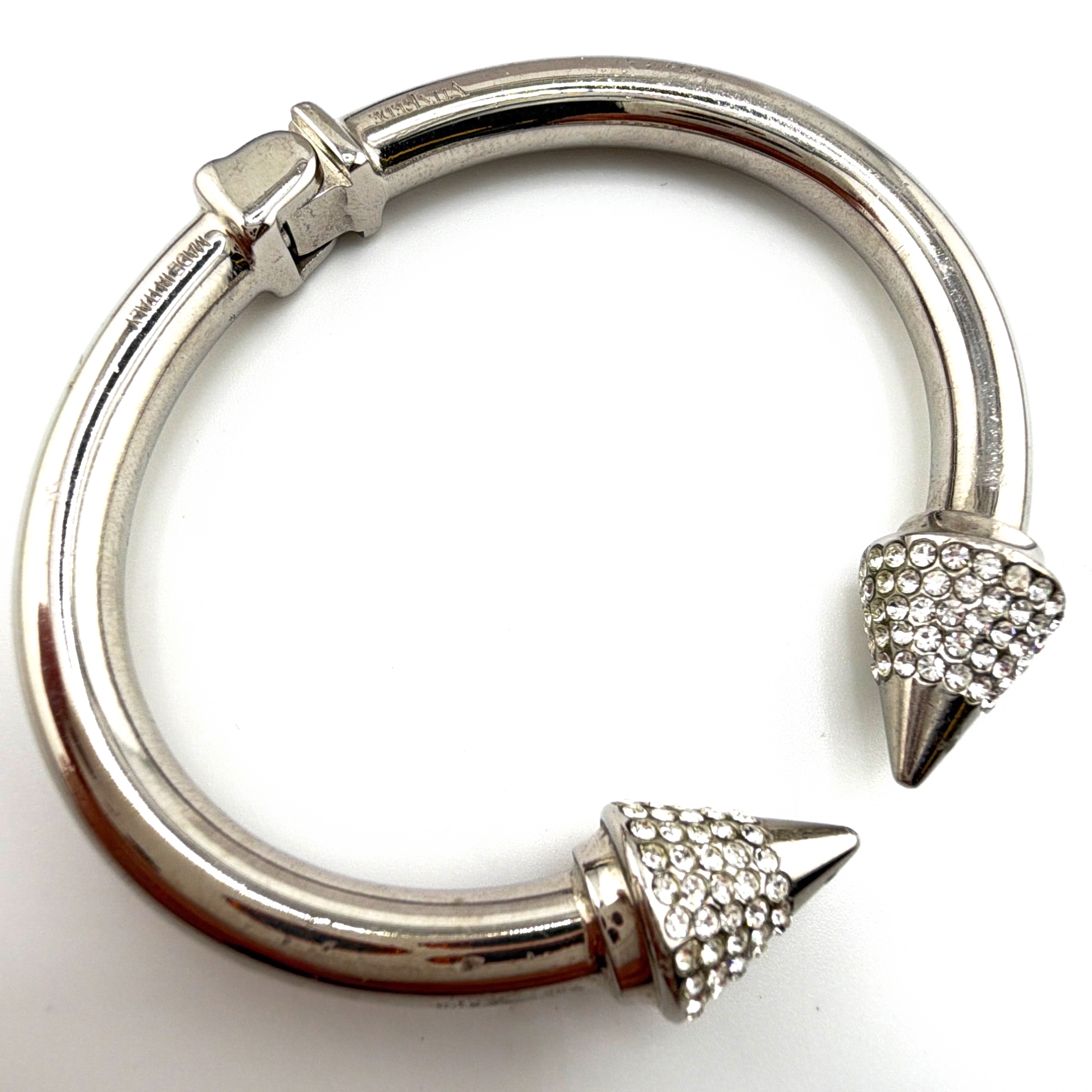 Vita Fede Silver Tone Pave Rhinestone Spike Hinged Bangle 47.32g 2.1 in