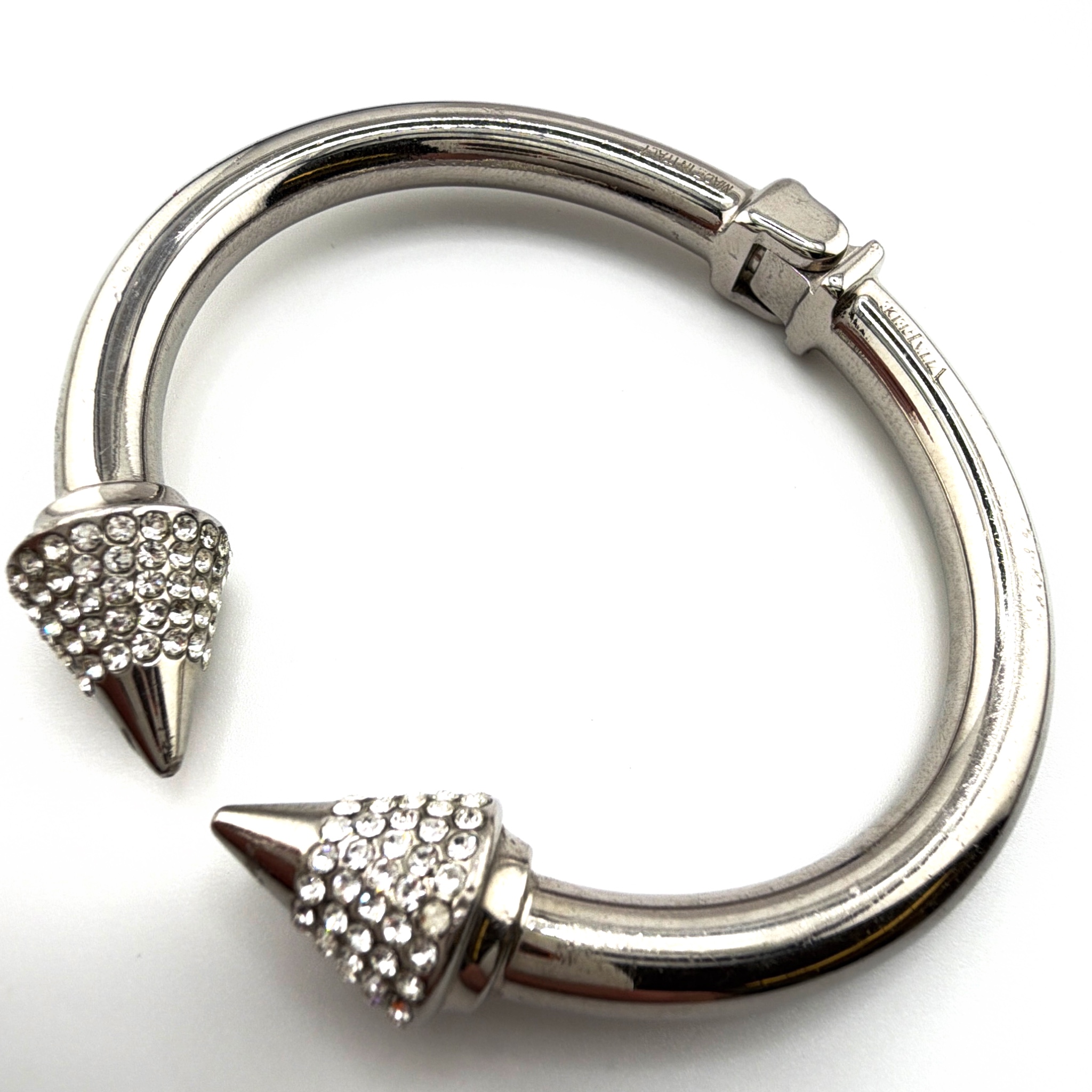 Vita Fede Silver Tone Pave Rhinestone Spike Hinged Bangle 47.32g 2.1 in — Back
