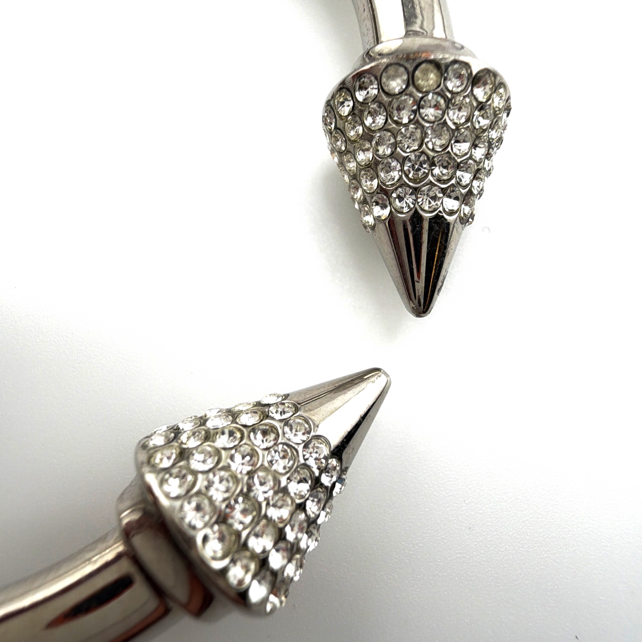 Vita Fede Silver Tone Pave Rhinestone Spike Hinged Bangle 47.32g 2.1 in — Detail