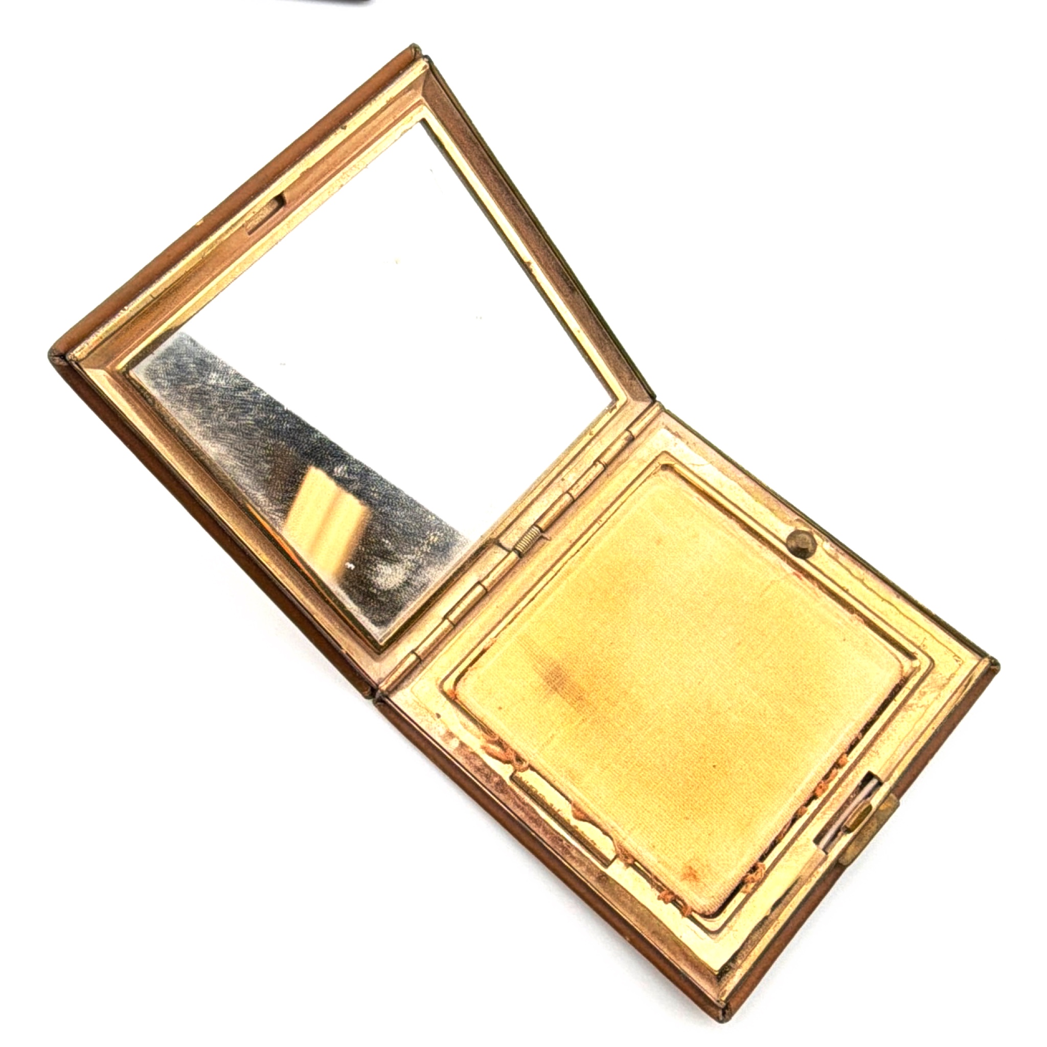 Retro 30s–50s Leather Phi Sigma Crest Powder Vanity Compact 112.80g 3 in — Front
