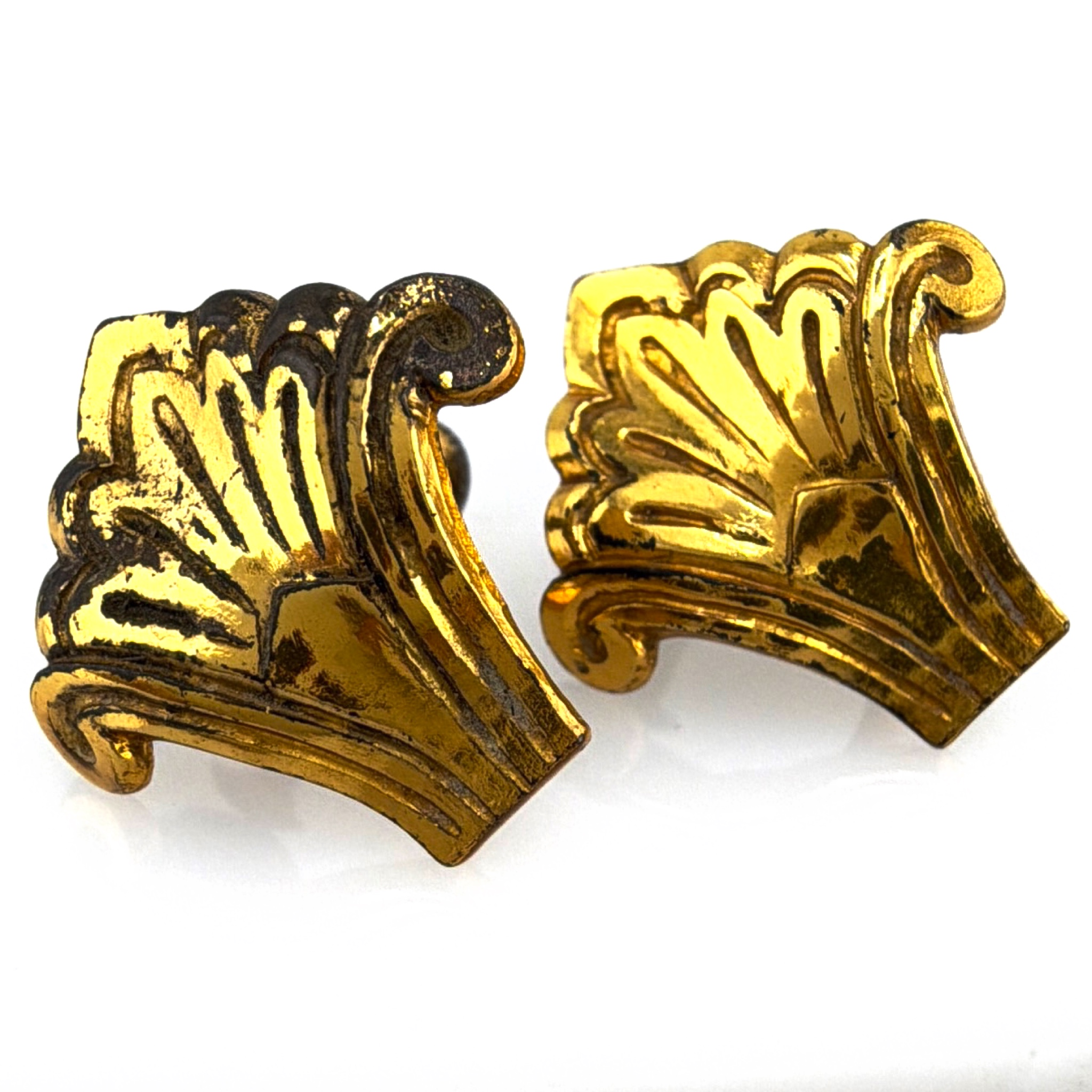 Retro 30s–50s Sterling Gold Wash Scroll Fan Screw-Back Earrings 4.00g
