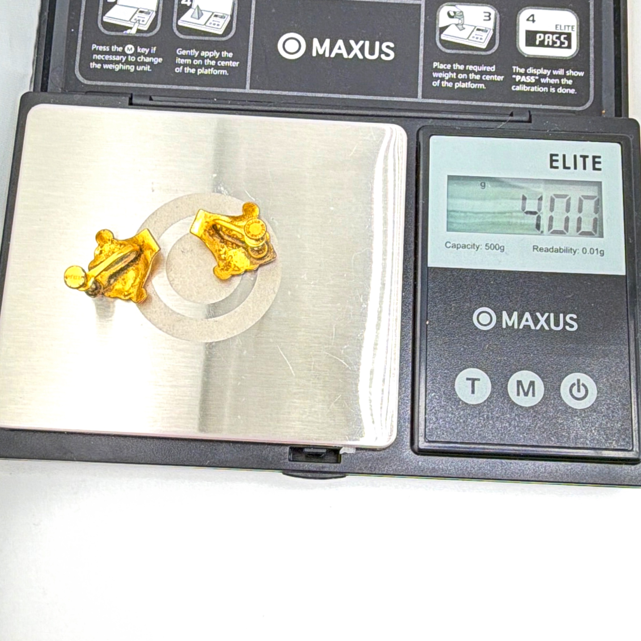 Retro 30s–50s Sterling Gold Wash Scroll Fan Screw-Back Earrings 4.00g — For scale