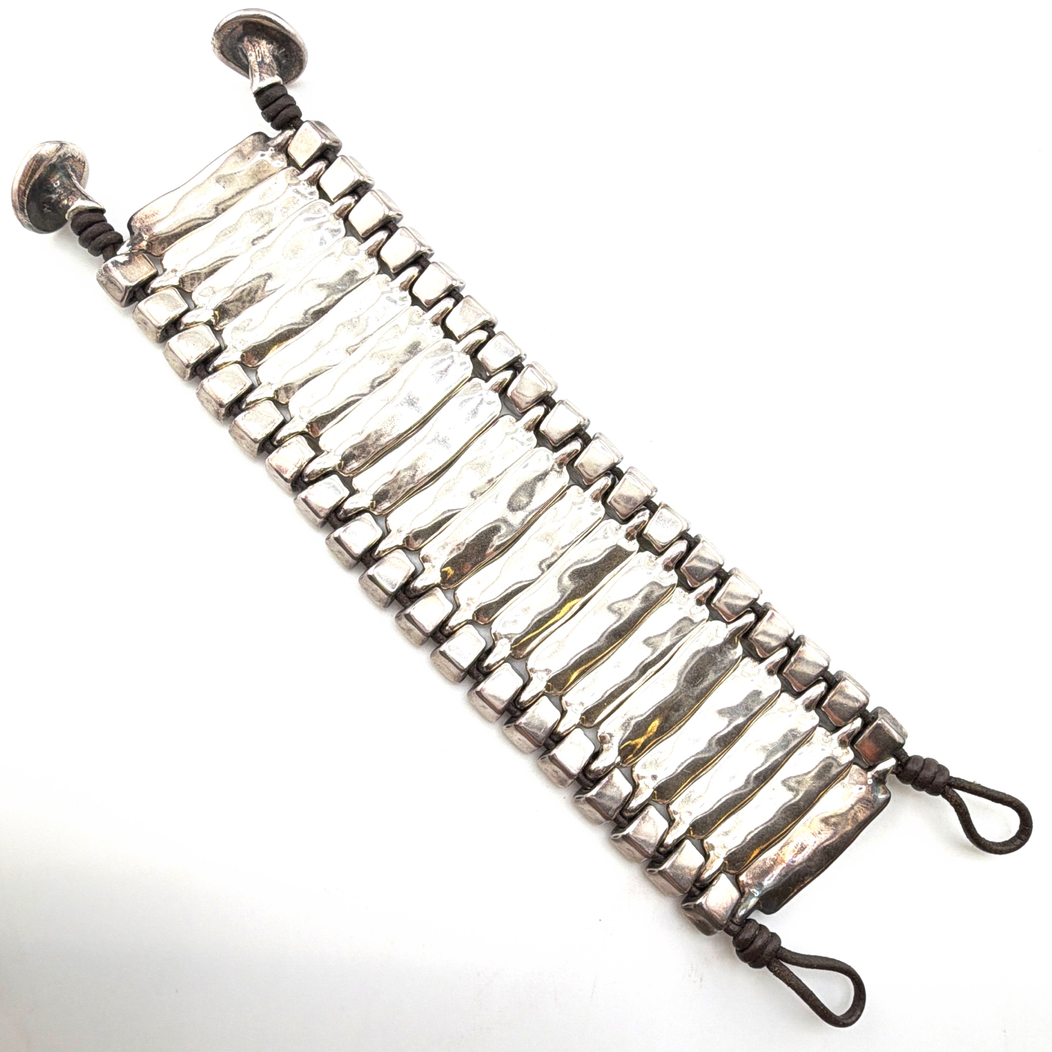 Uno de 50 Silver Tone Bar-Link Cuff Bracelet, Gray Rhinestone Accents — Front