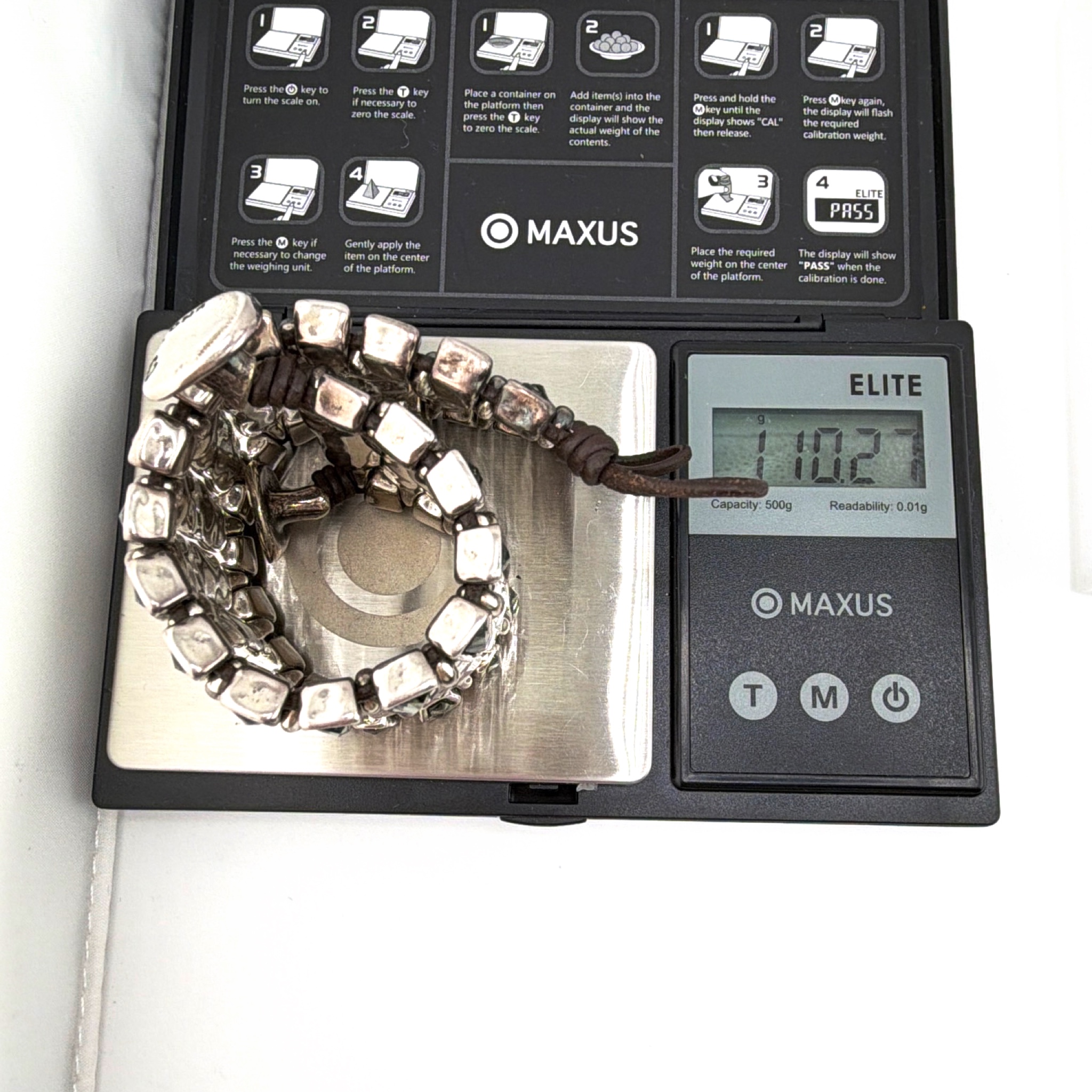 Uno de 50 Silver Tone Bar-Link Cuff Bracelet, Gray Rhinestone Accents — For scale
