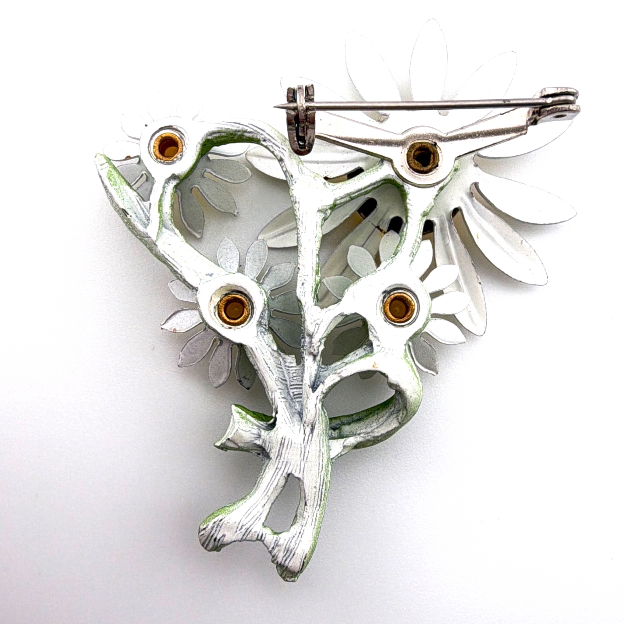 Mid-Century 50s–70s Enamel Daisy Bouquet Brooch 16.29g — Side