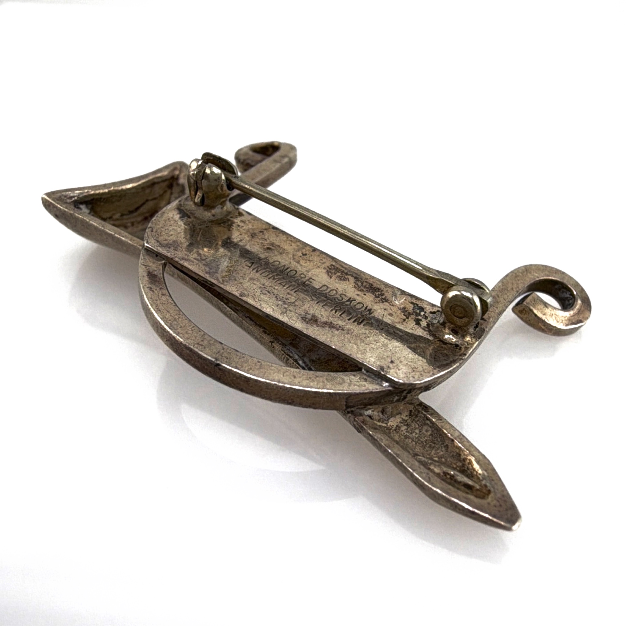 Mid-Century 40s–60s Sterling Leonore Doskow Handmade Modernist Horn Brooch 7.05g — Back