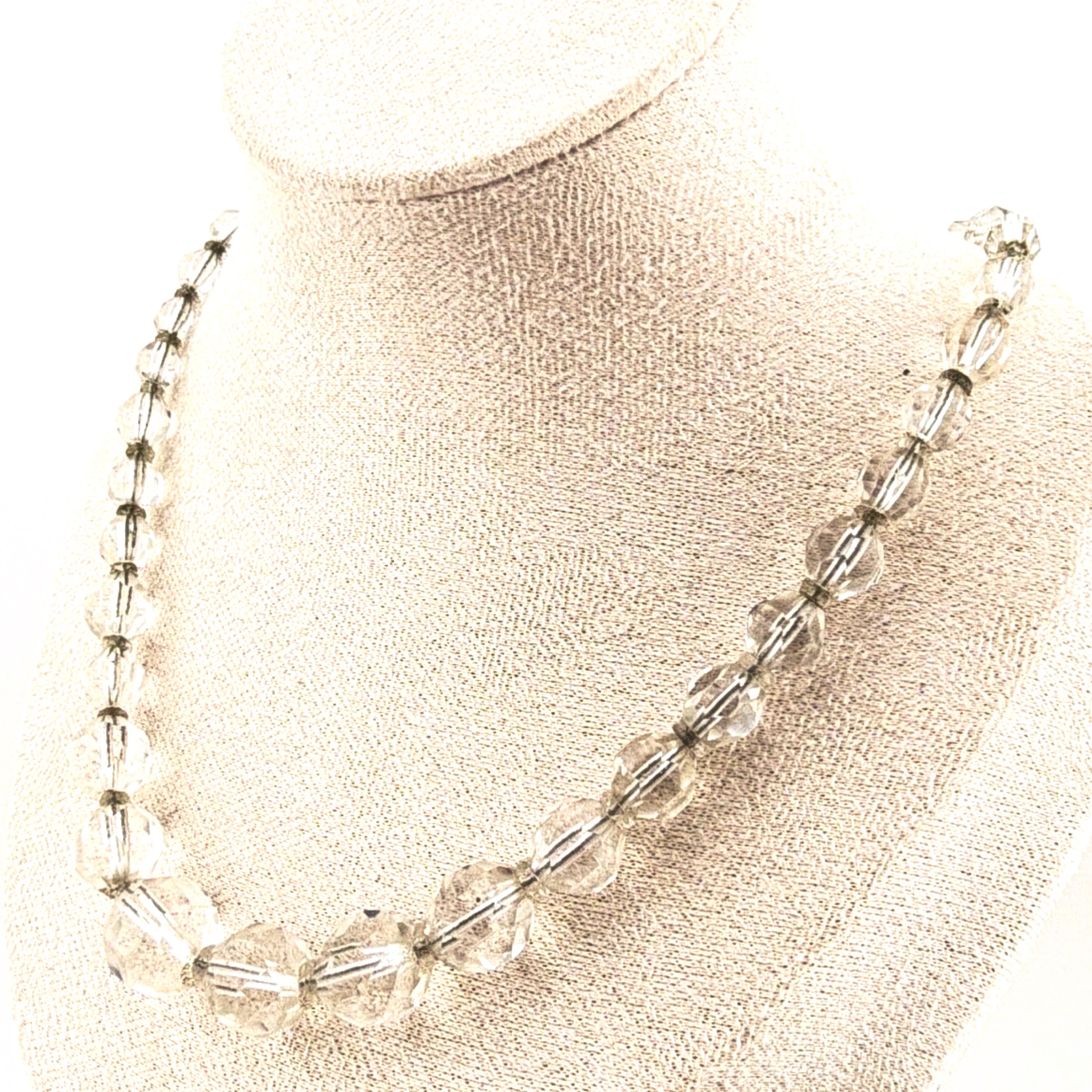 Art Deco 20s–30s 16 in Sterling Graduated Faceted Crystal Bead Necklace 43.80g — Detail