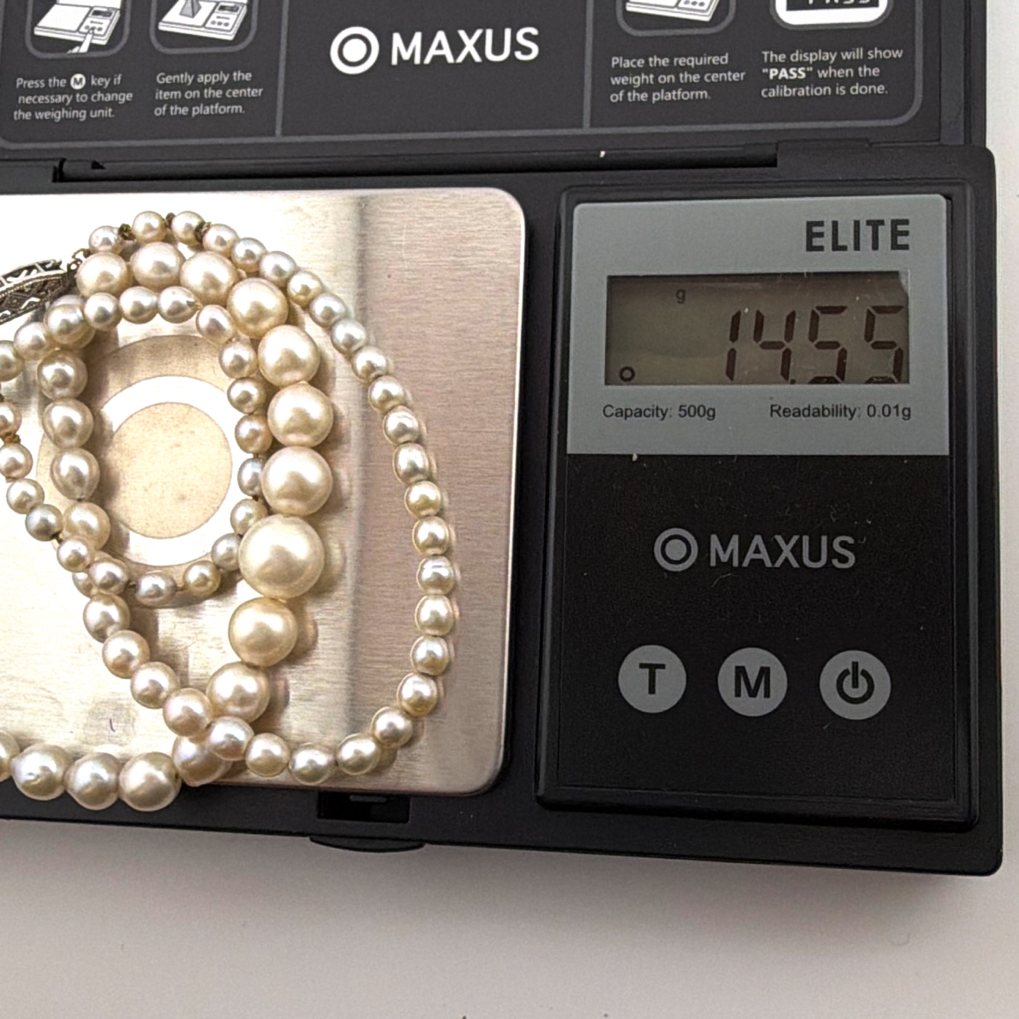 Art Deco 20s–30s 16 in Sterling Graduated Faceted Crystal Bead Necklace 43.80g — For scale