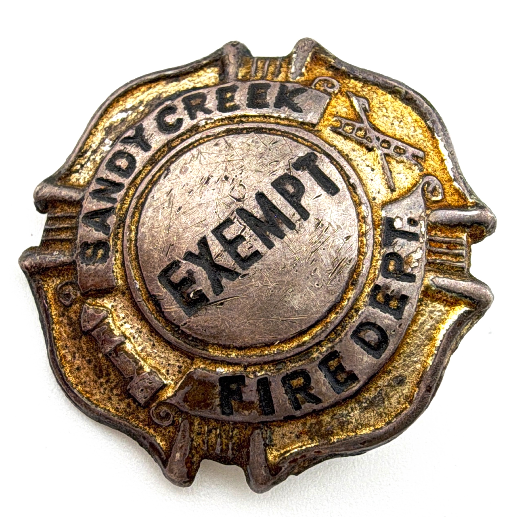 Art Deco 20s–40s 1 in Sterling Sandy Creek Fire Dept Exempt Pin Badge 5.00g — Back