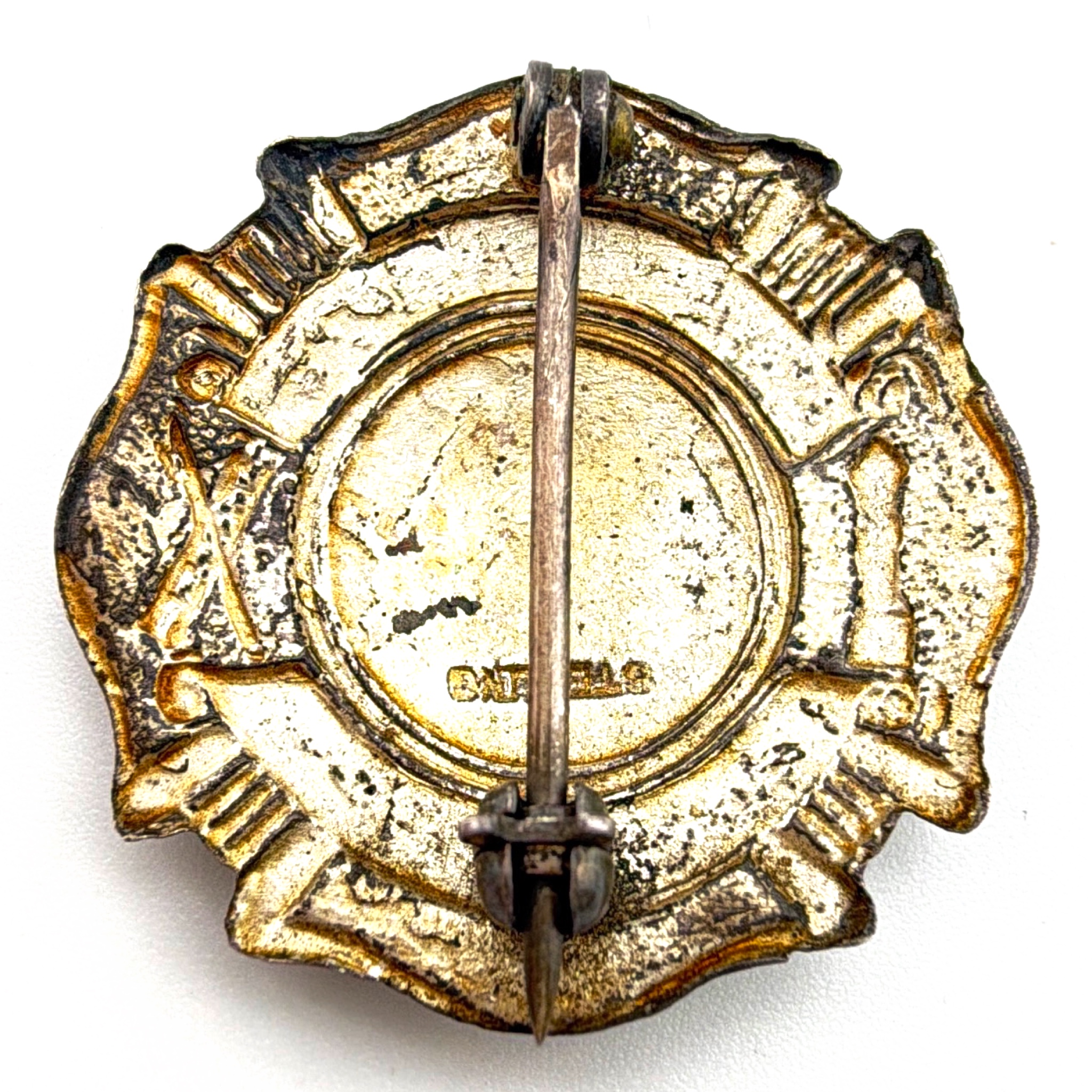 Art Deco 20s–40s 1 in Sterling Sandy Creek Fire Dept Exempt Pin Badge 5.00g — Side