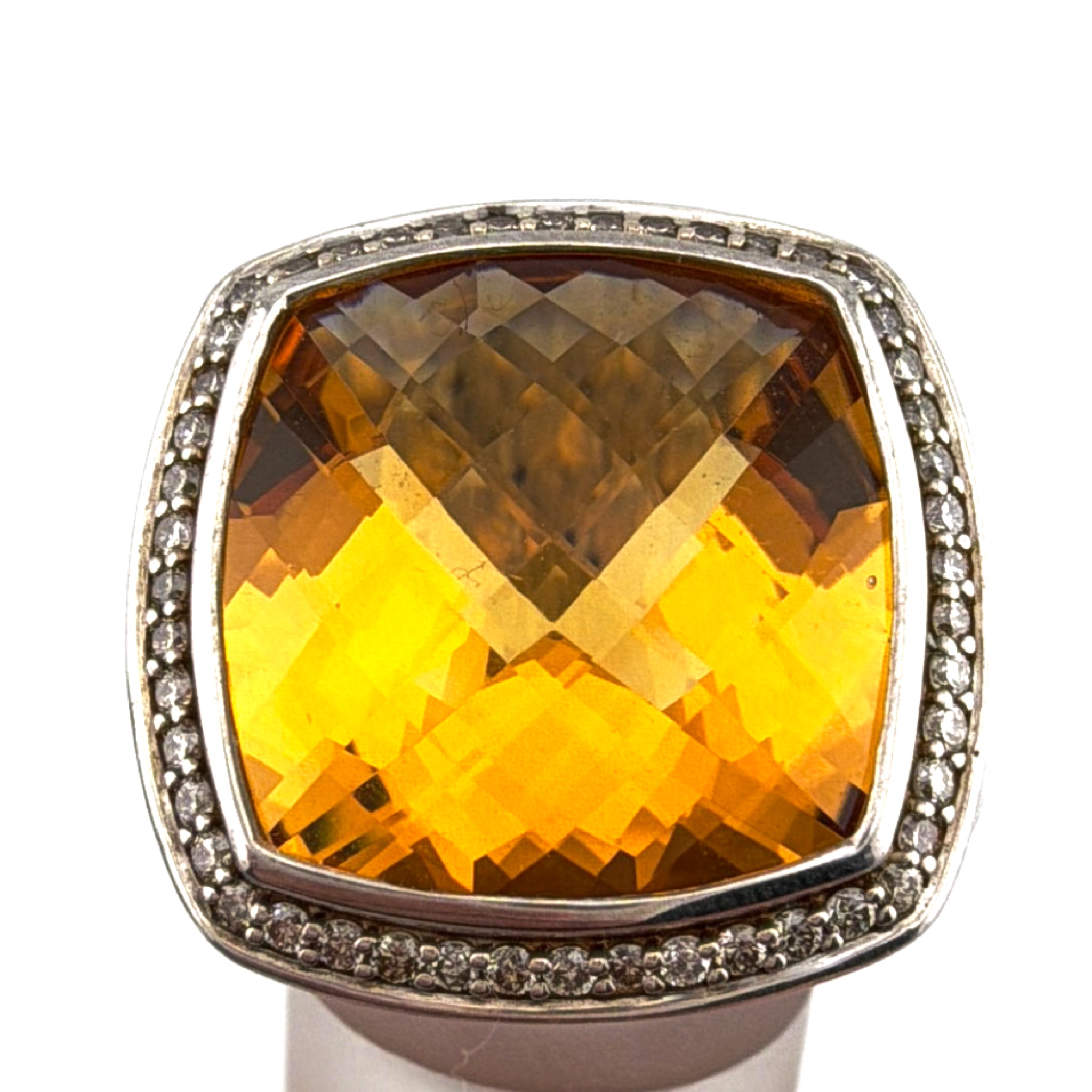 David Yurman Sterling Citrine Diamond Halo Size 8.5 Cable Statement Ring 20.08g — Front