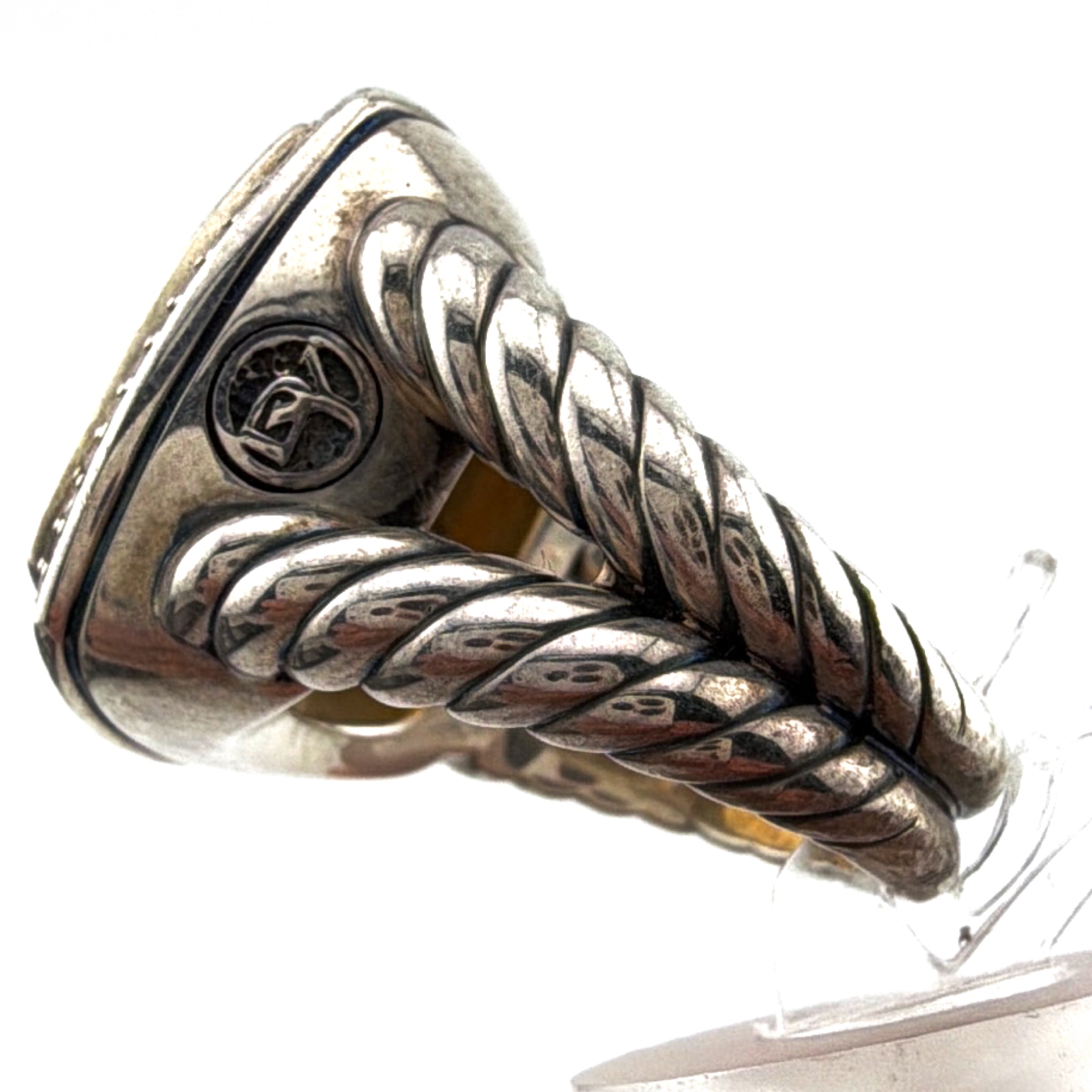 David Yurman Sterling Citrine Diamond Halo Size 8.5 Cable Statement Ring 20.08g — Side