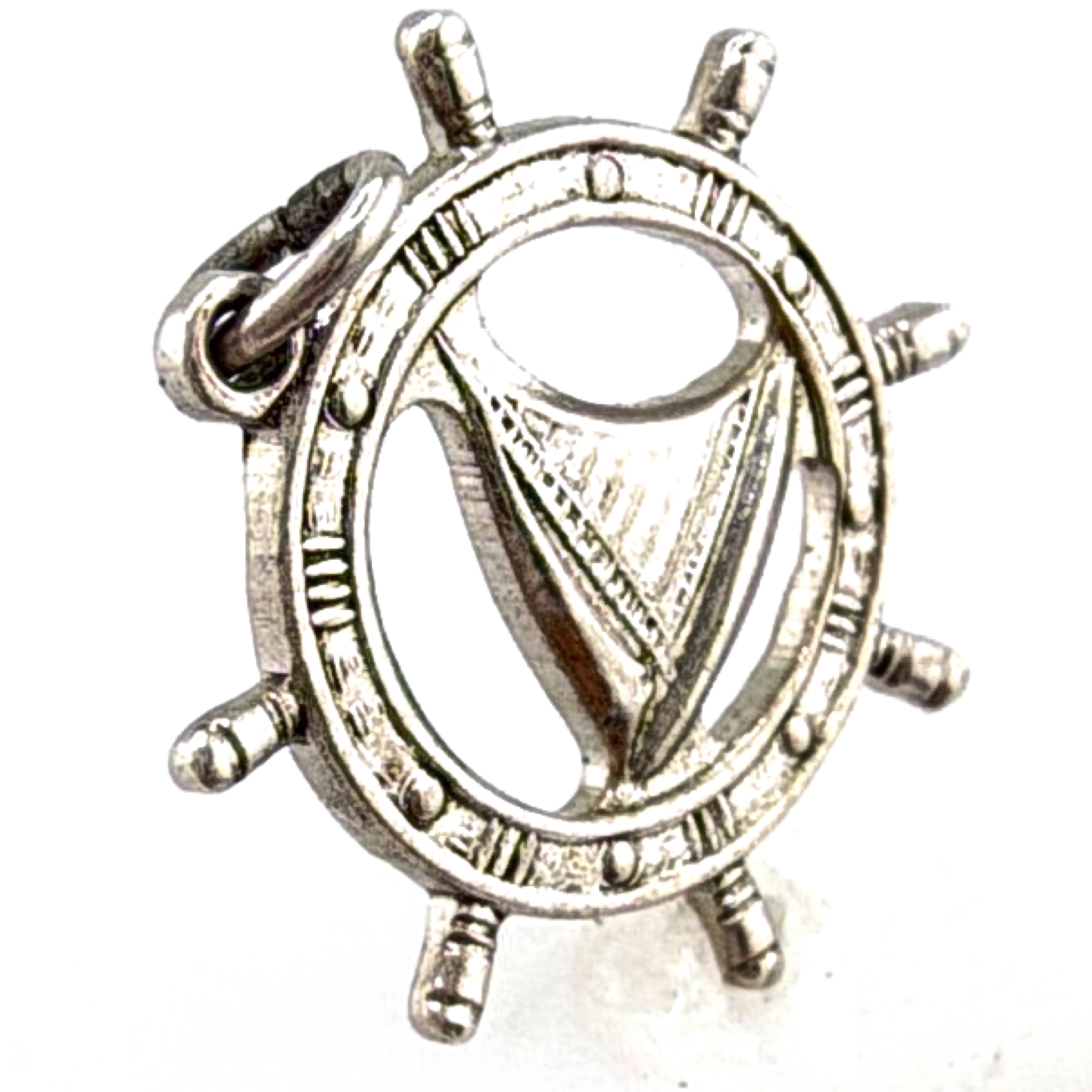 Sterling Ship’s Wheel Sailboat Charm Pendant 1.13g — Front